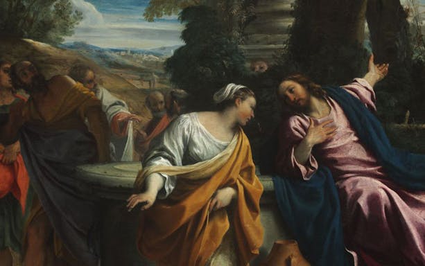 Painting of biblical figures at a well, Museum of Fine Arts, Budapest.