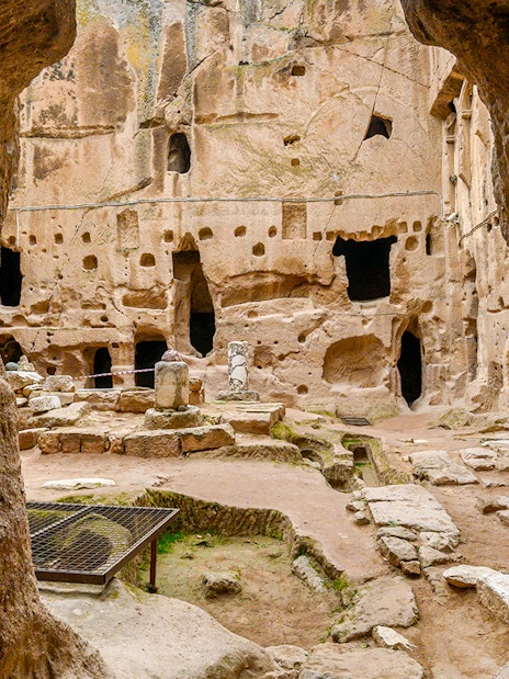Underground city passageways and rock formations in Cappadocia, Turkey.