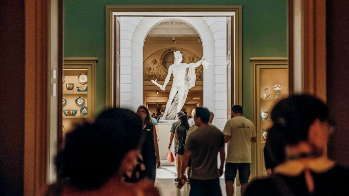 Greek statues displayed in the Metropolitan Museum of Art, New York.