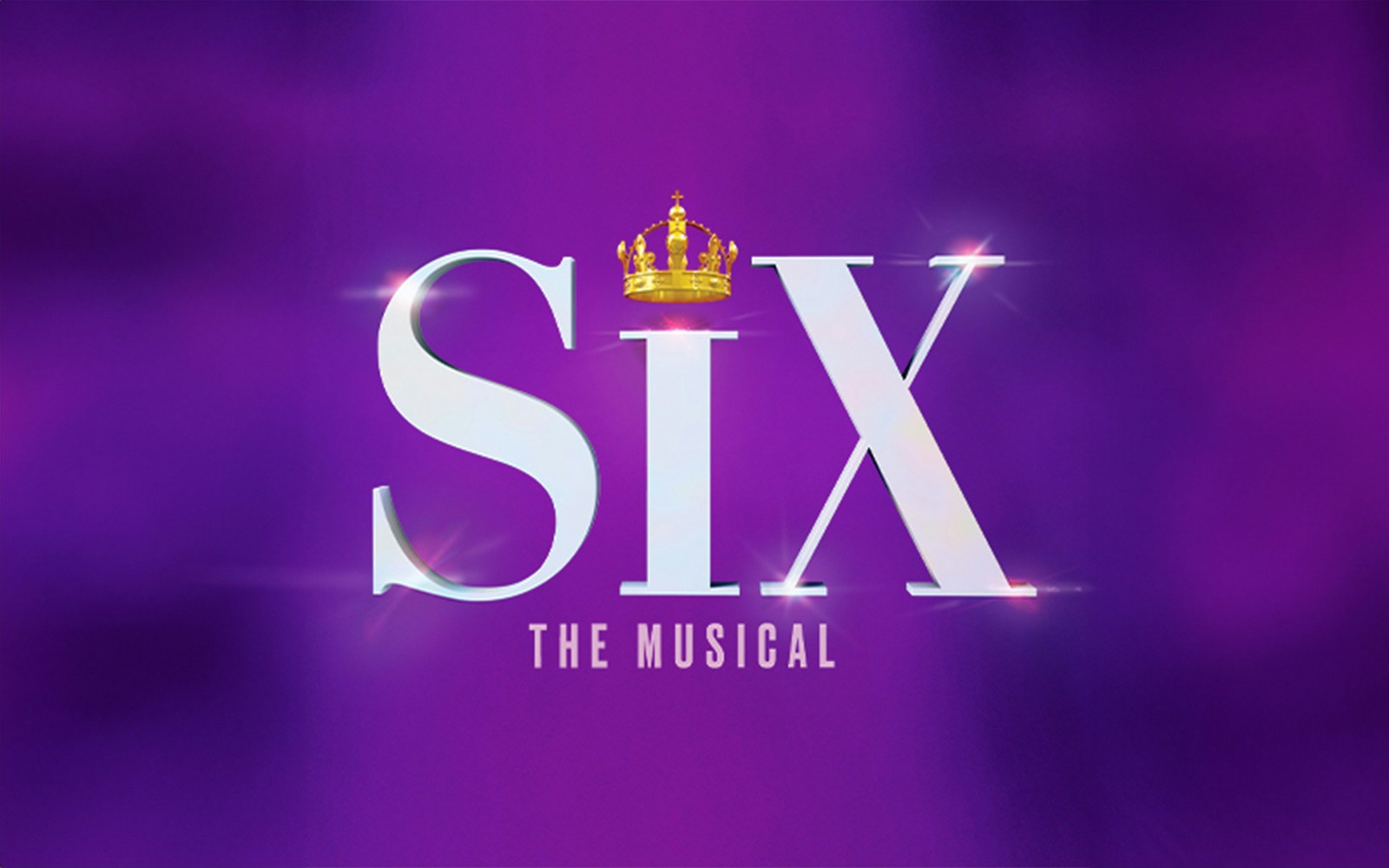 SIX: The Musical logo with a crown on a purple background.