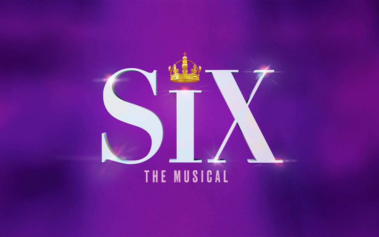 SIX: The Musical logo with a crown on a purple background.