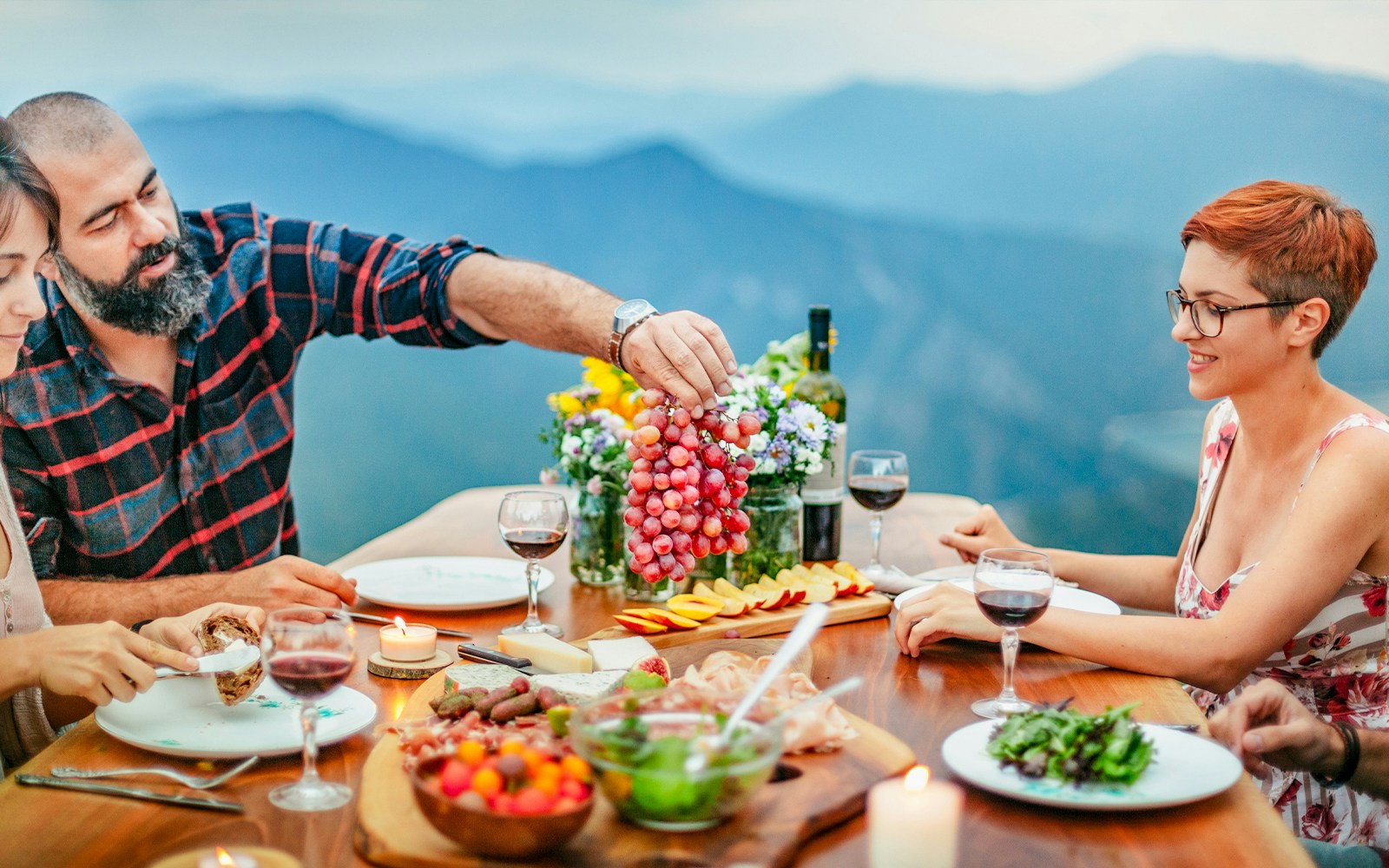 Panorama Restaurant Harder Kulm overlooking Swiss Alps and Lake Thun.
