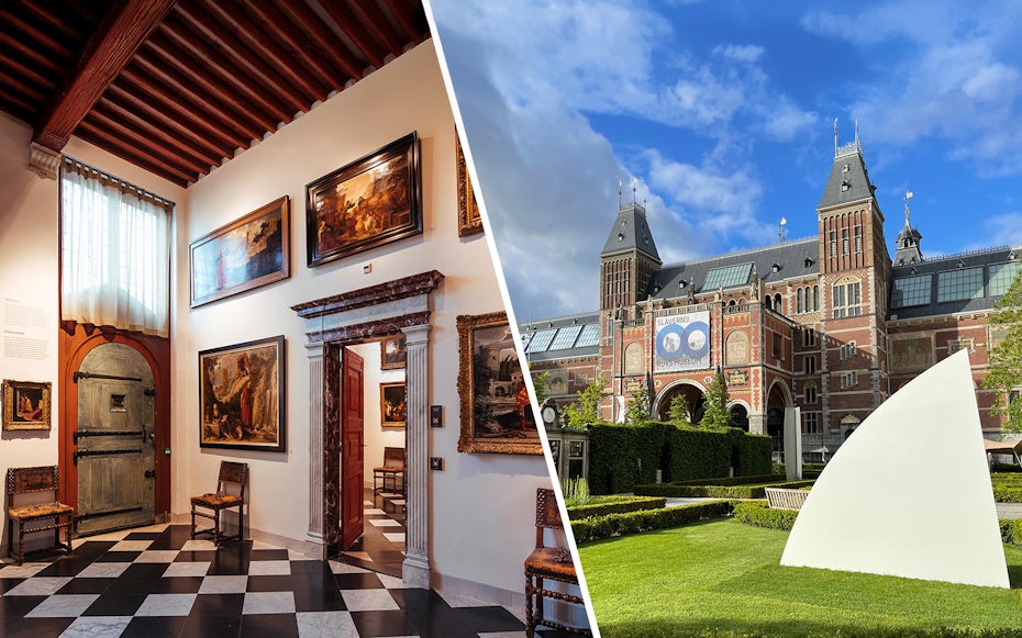 Exterior view of the Rijksmuseum in Amsterdam with its iconic architecture.
