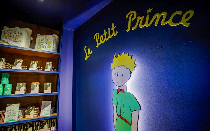 Little Prince illustration and book display in Lello Library, Porto.