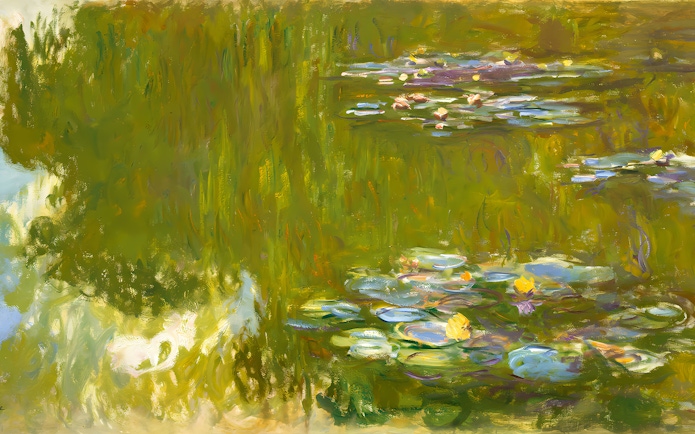 Water lilies on a pond, inspired by Monet's series, at Albertina Museum.