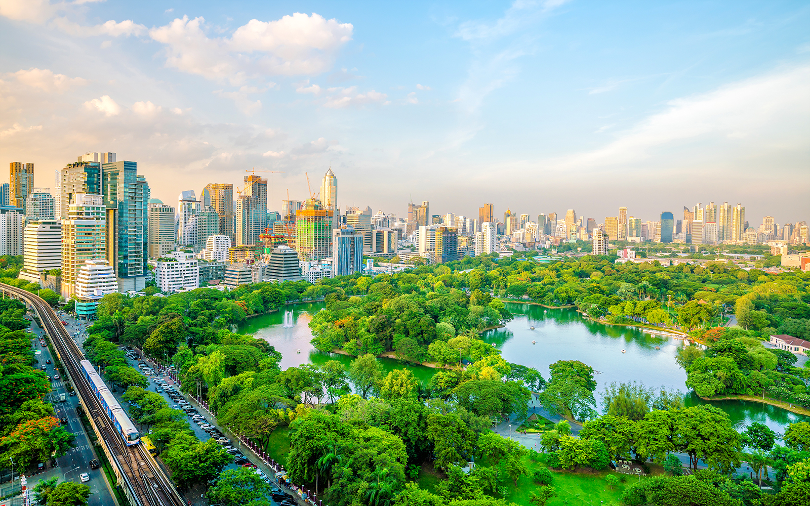 Bangkok city skyline with Lumpini park