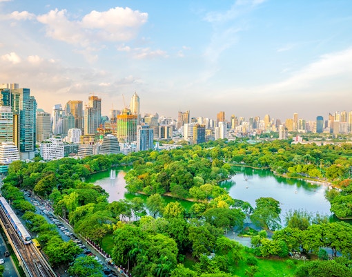 Bangkok city skyline with Lumpini park