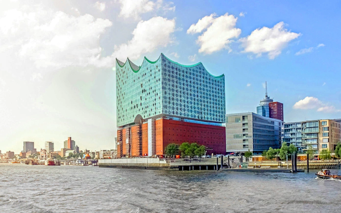 Elbphilharmonie building by the water in Hamburg's HafenCity.