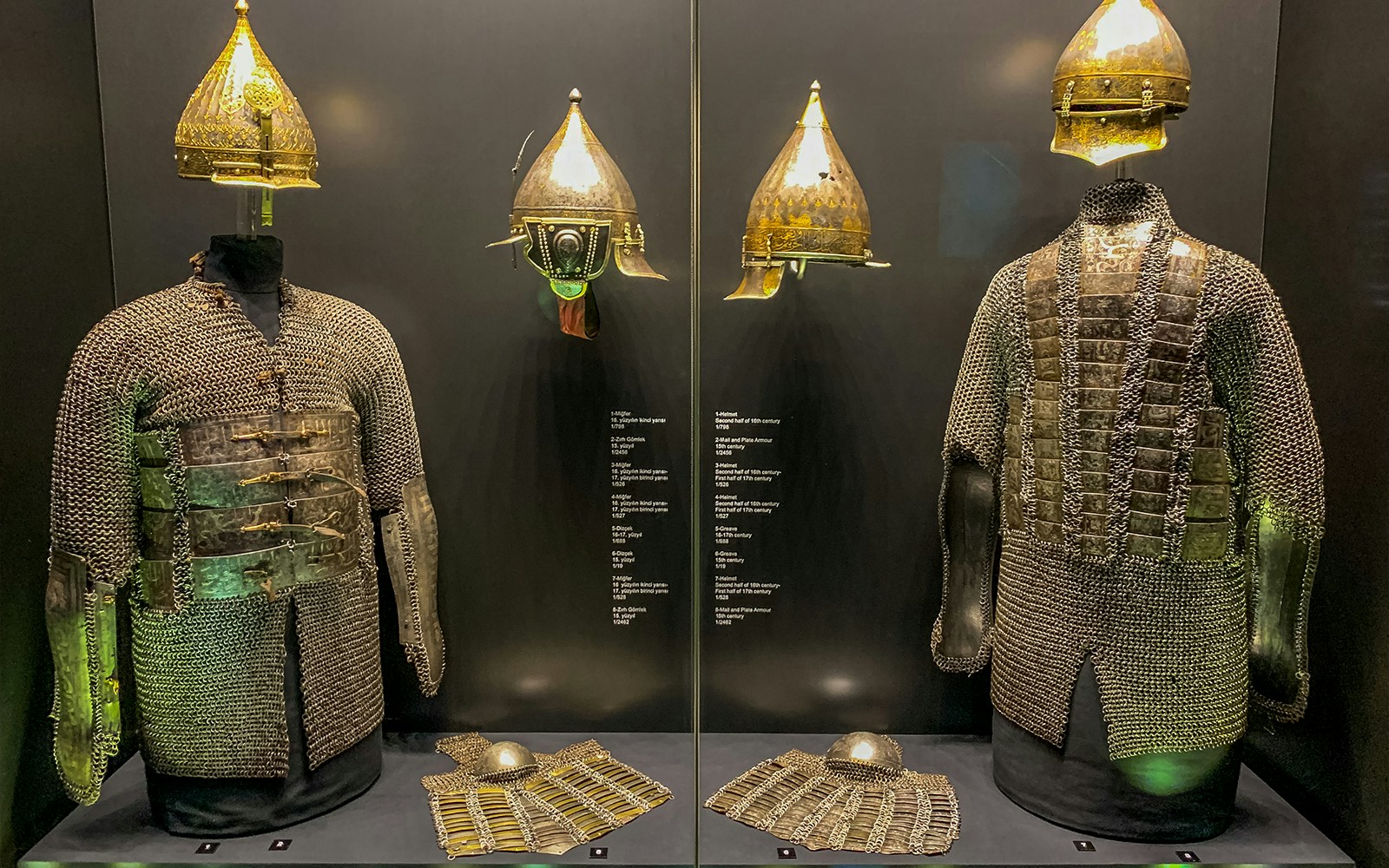 Topkapi Palace Imperial Treasury armory display in Istanbul, Turkey.