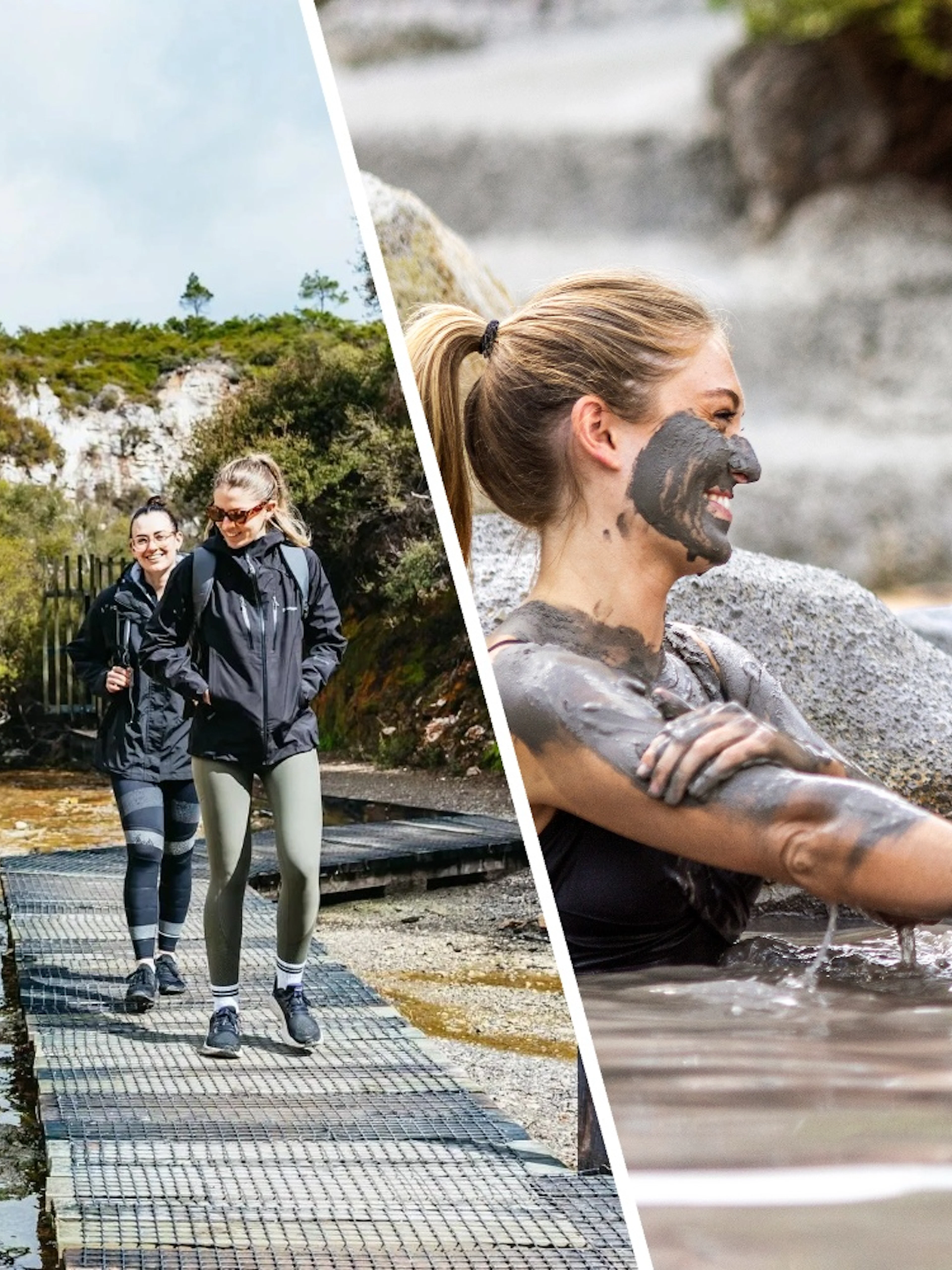 Visitors enjoying Wai-O-Tapu Thermal Wonderland and Hell's Gate mud bath experience.