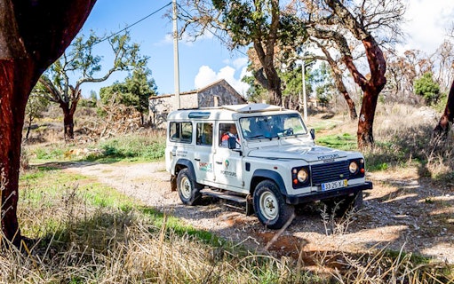 Jeep navigating a dirt path in Monchique Mountain during a tour.