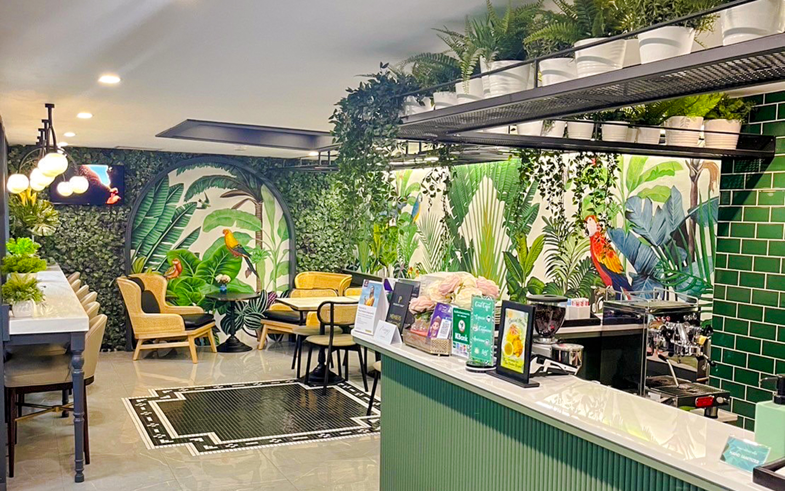 Forest-themed seating area at The Coral Executive Lounge, Bangkok Airport, Thailand.