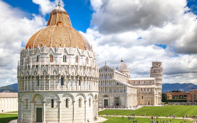 Baptistery and Cathedral at Pisa Monumental Complex, Italy.