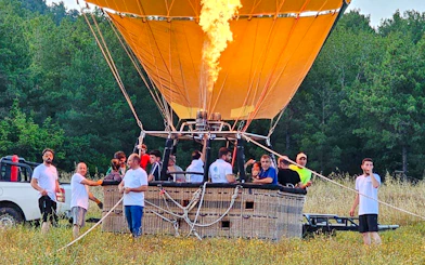 Hot air balloon preparing for flight in Ihlara Valley, Cappadocia.
