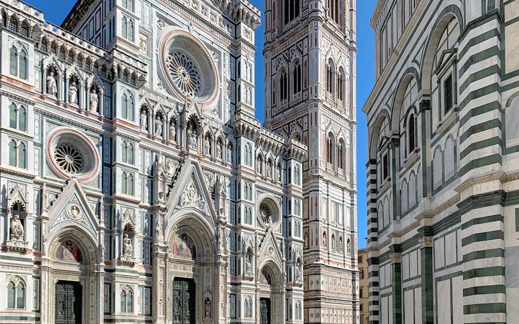 Florence Cathedral facade and Giotto's Campanile on the walking tour.