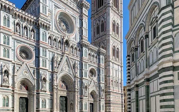 Florence Cathedral facade and Giotto's Campanile on the walking tour.