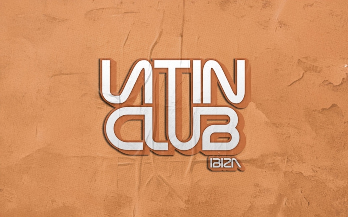 Latin Club Ibiza logo on textured orange background.