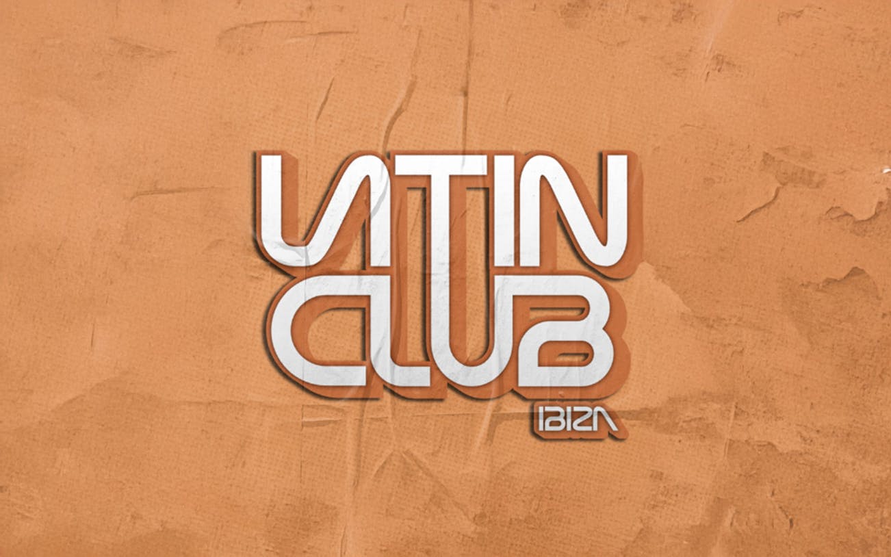 Latin Club Ibiza logo on textured orange background.