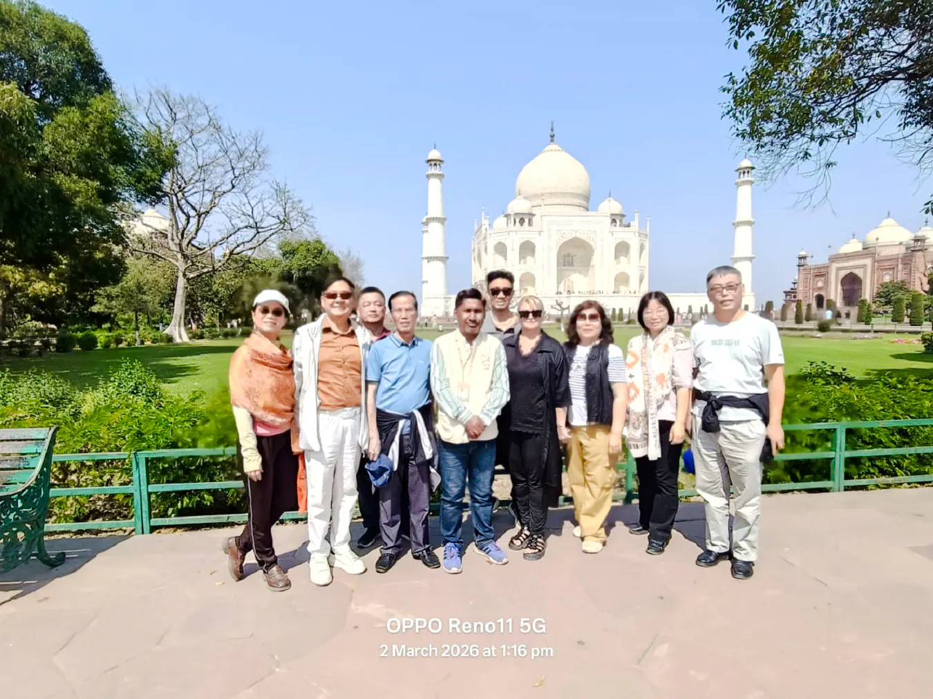 Tour group in front of the Taj Mahal during a private sunrise tour in Agra, India.