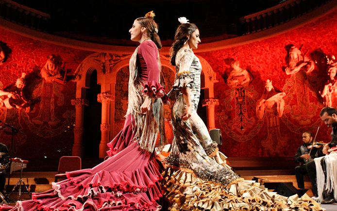 Flamenco dancers performing at Palau de La Música Catalana during Gran Gala Flamenco Show.