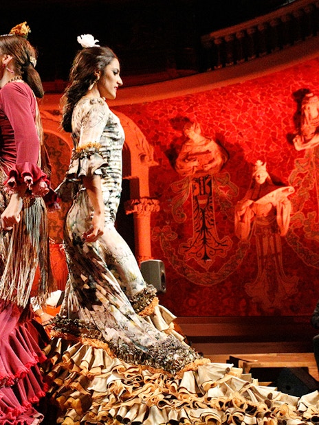 Flamenco dancers performing at Palau de La Música Catalana during Gran Gala Flamenco Show.
