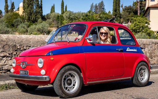Vintage Fiat 500 on a self-drive tour near Florence, Italy.