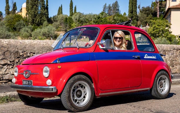 Vintage Fiat 500 on a self-drive tour near Florence, Italy.