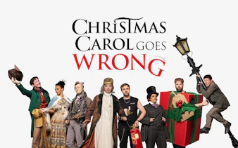 Cast of Christmas Carol Goes Wrong in Sydney with comedic costumes and props