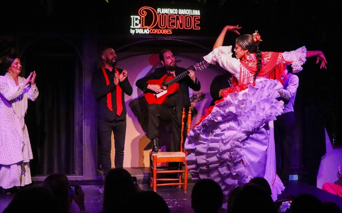 Flamenco dancer performing at El Duende by Tablao Cordobes in Barcelona.