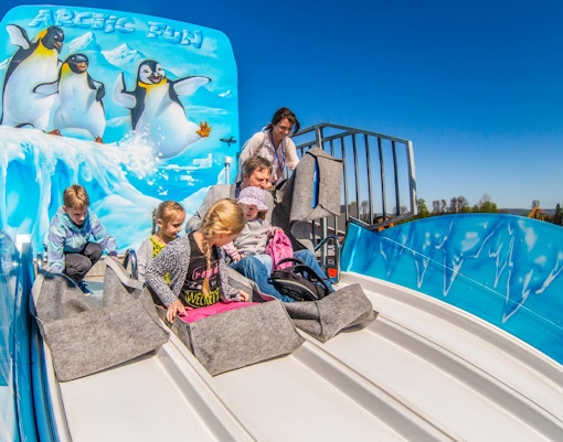 Roller coaster at Energylandia's Arctic Fun area in Poland.