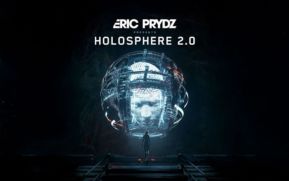 Holosphere 2.0 event with digital sphere and figure, UNVRS on Mondays.
