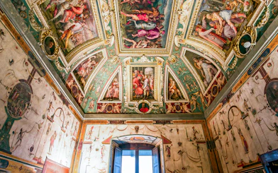 Palazzo Vecchio ornate ceiling and frescoes in Florence, Italy.