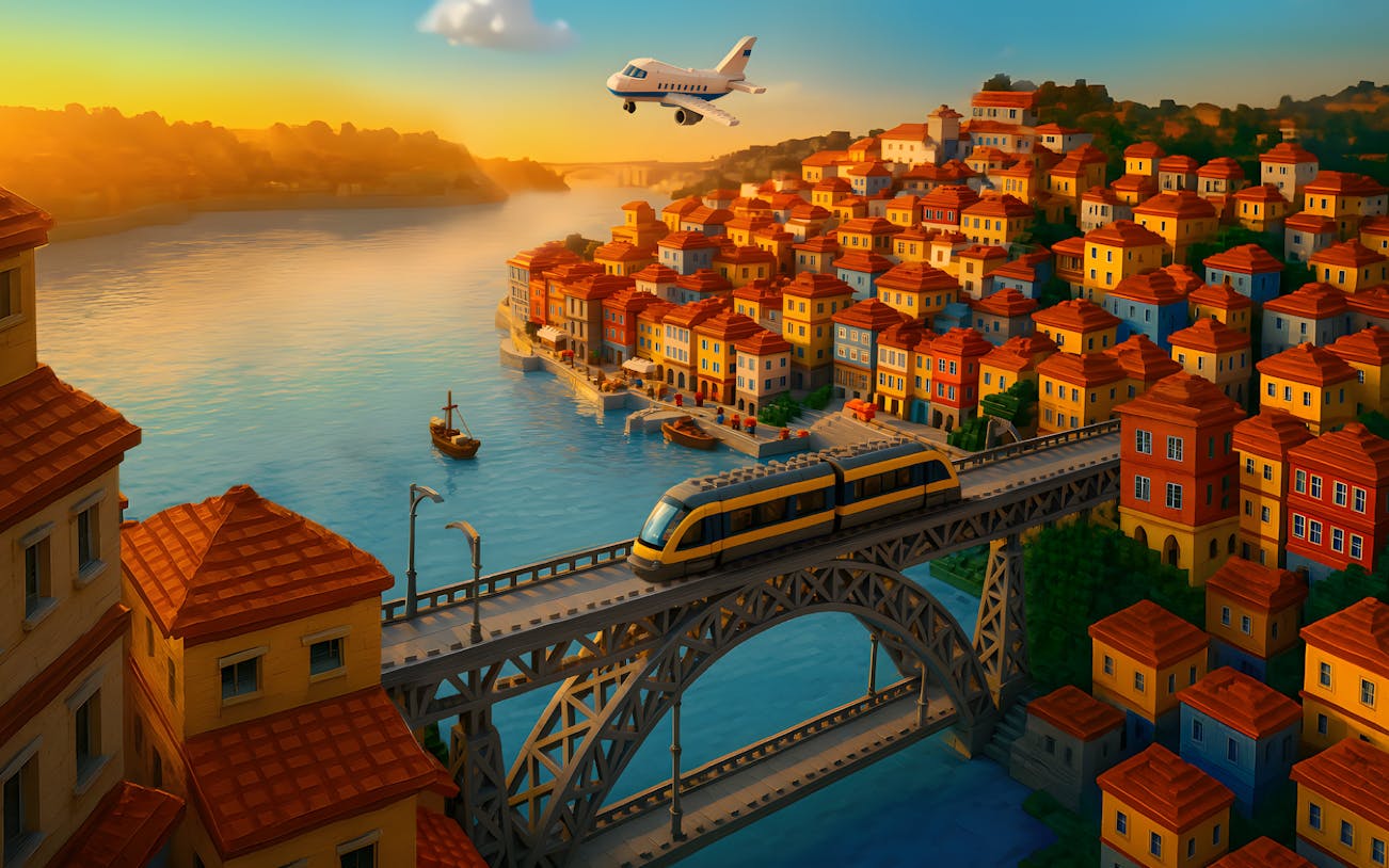 LEGO® model of Porto bridge with train at BrickWorld exhibition, WOW Porto.