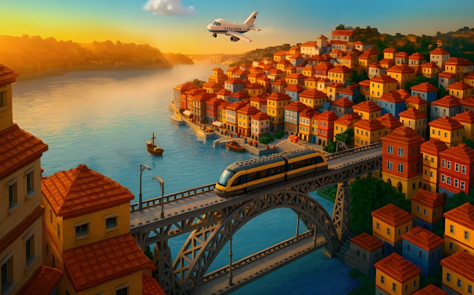 LEGO® model of Porto bridge with train at BrickWorld exhibition, WOW Porto.