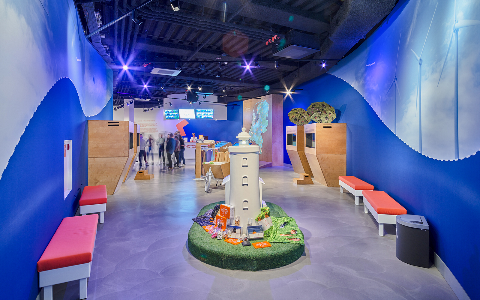 Interiors of This is Holland with lighthouse model and interactive displays.