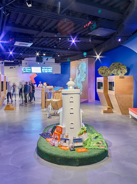 Interiors of This is Holland with lighthouse model and interactive displays.