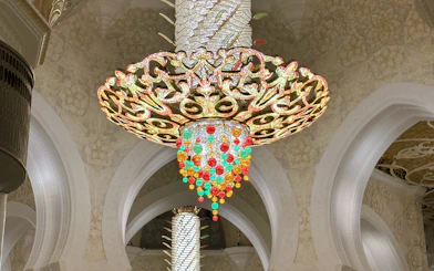 Chandelier inside Sheikh Zayed Grand Mosque during Abu Dhabi night city tour.