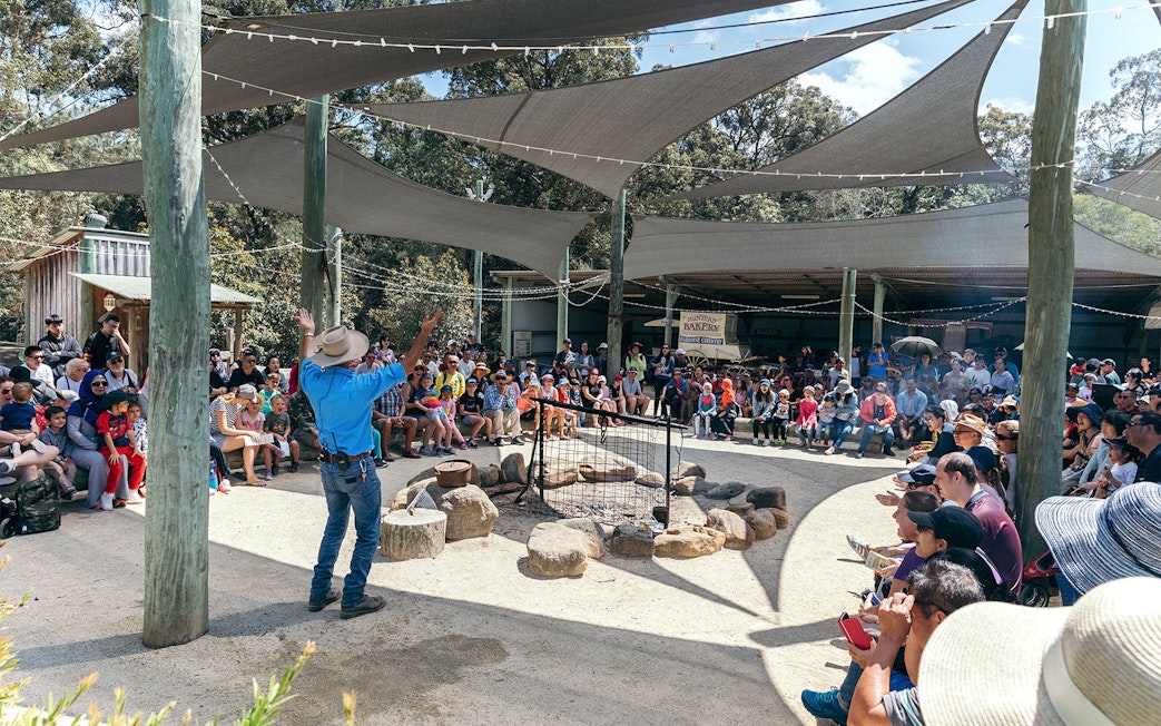 Audience watching a live show at Paradise Country with a performer in front.