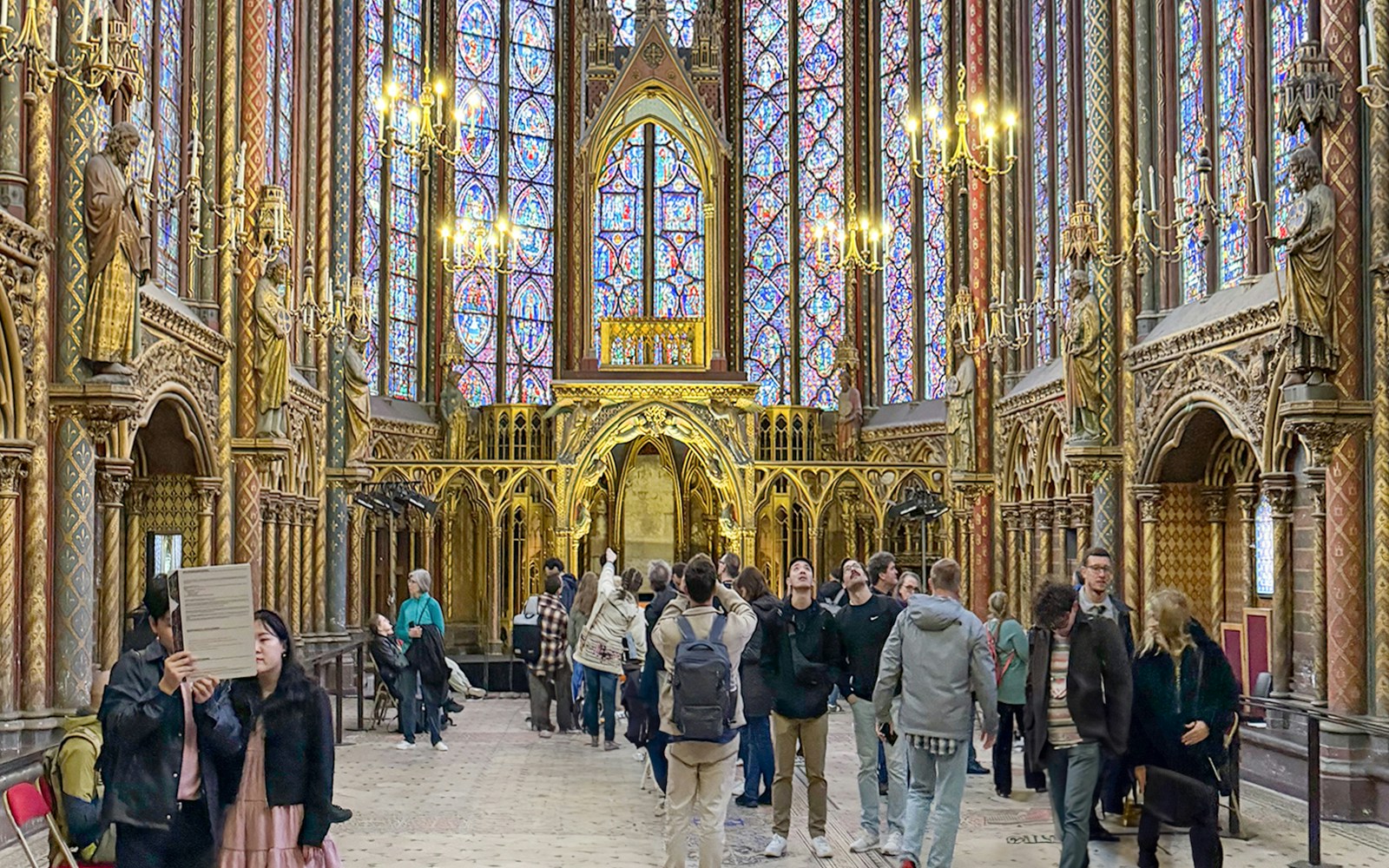 Sainte Chapelle interior with stained glass windows, Paris, France.