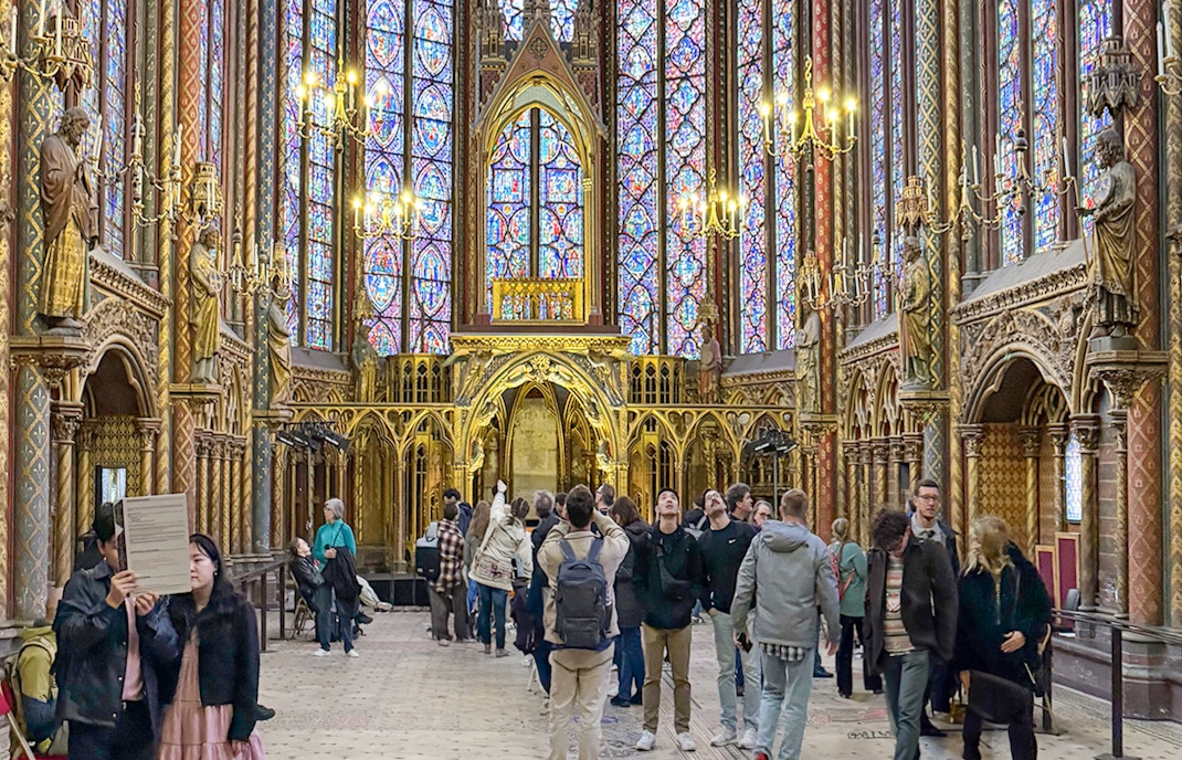Sainte Chapelle interior with stained glass windows, Paris, France.