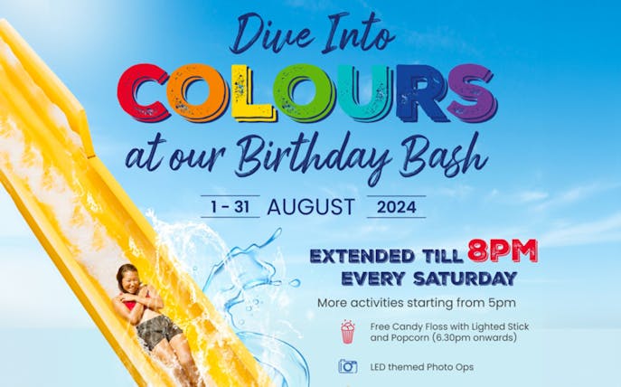 Person sliding down a yellow water slide at Singapore Wild Wild Wet, August 2024 event.