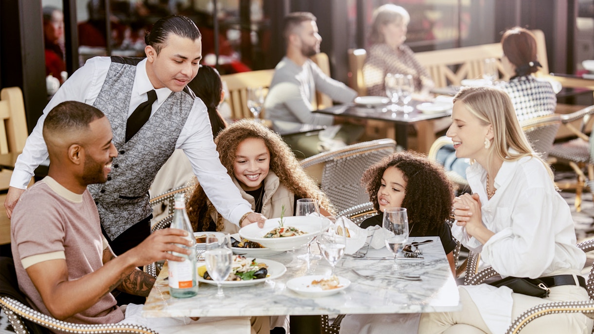Dining experience at American Dream with a view of a vibrant, bustling food court.