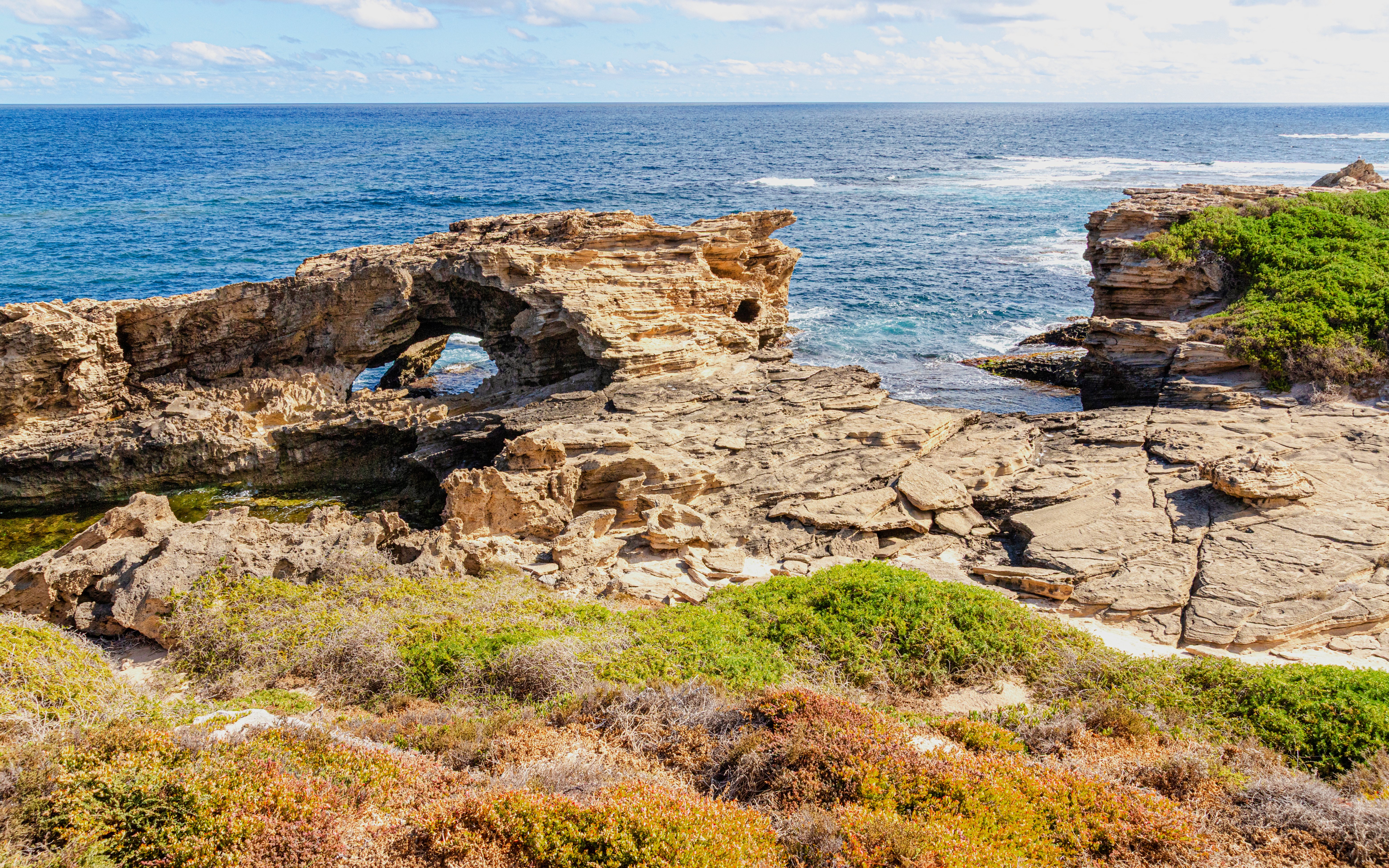 Rock formations and coastal view at Wadjemup, Rottnest Island.