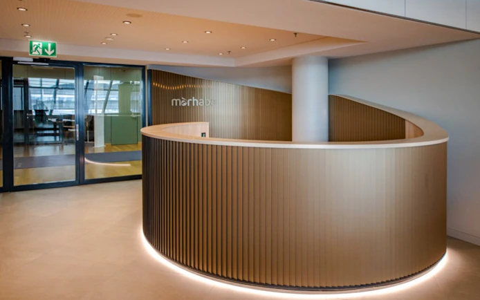 Marhaba Lounge entrance at Zurich Airport Airside Centre with modern design.