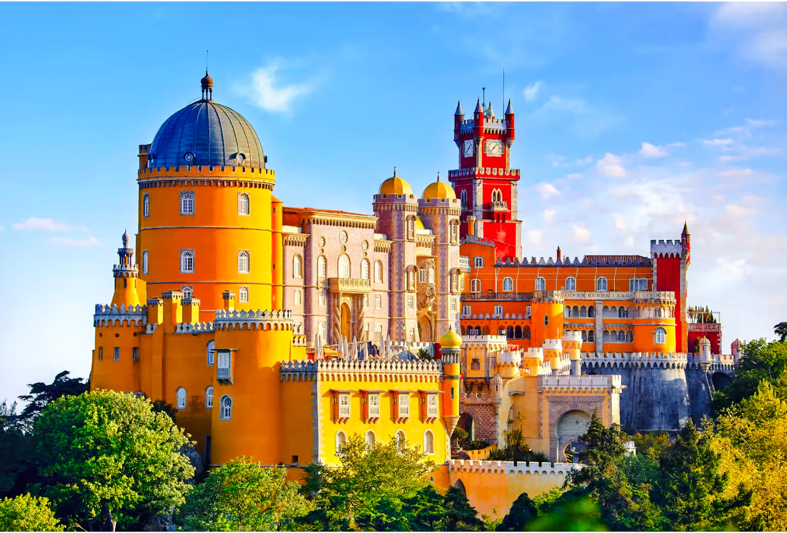 Pena Palace in Sintra, Portugal, with vibrant colors and unique architecture.