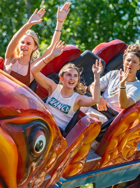 Riders enjoying the Flying Fish ride at Thorpe Park.