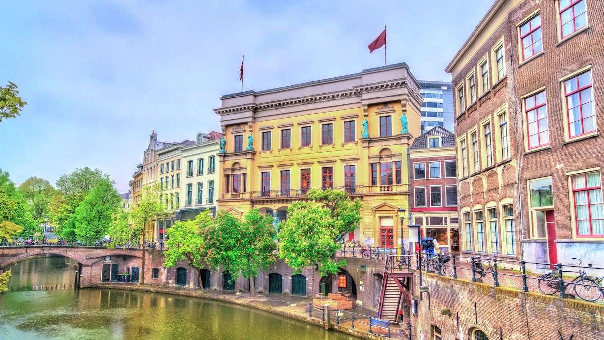 Winkel van Sinkel building along Oudegracht canal in Utrecht, Netherlands.