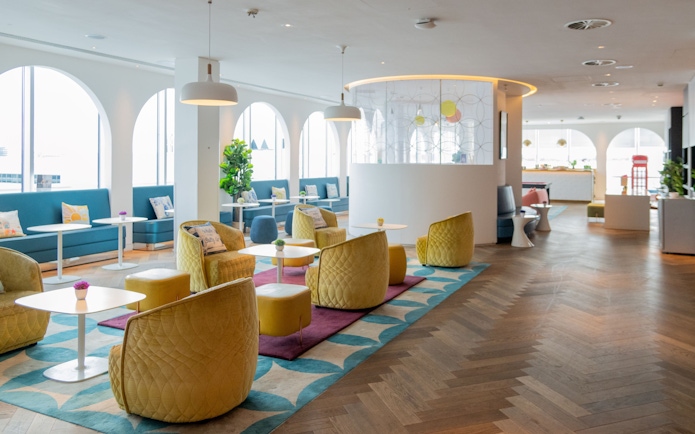 Plaza Premium Lounge seating area at London Gatwick Airport North Terminal.