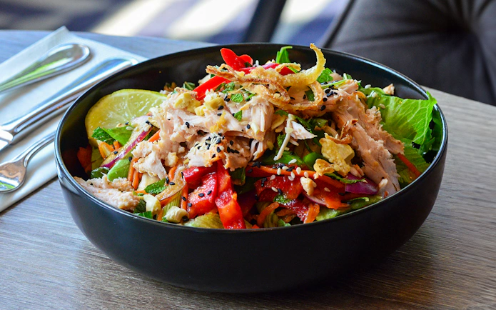 Salad with chicken and vegetables at SkyFeast Sydney Tower.