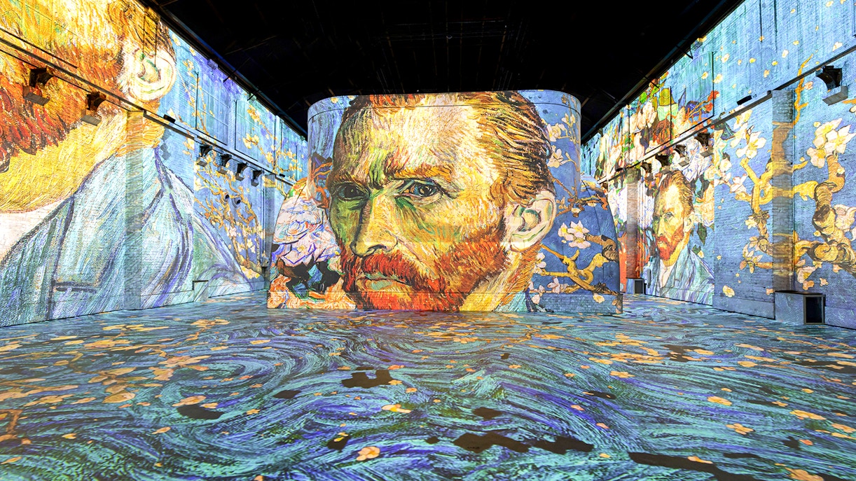 Van Gogh's self-portrait projected in Fabrique des Lumières exhibition hall.